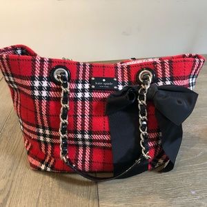 Kate Spade Wool Plaid Tote with Patent leather accents